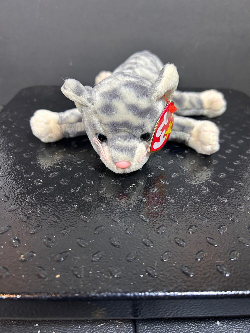 Ty Beanie Baby named Silver, a grey and white tabby cat released in 1999